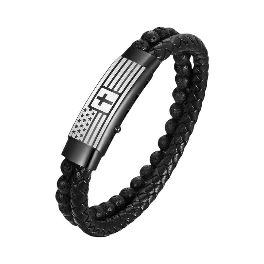 Bracelet personnalisé de caractère tressé, perles protectrices en pierre de lave ou oeil de tigre, acier inoxydable robuste, modèle Berto