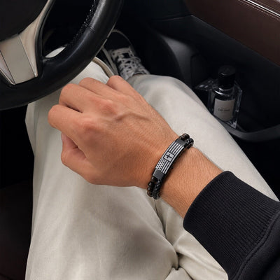 Bracelet personnalisé de caractère tressé, perles protectrices en pierre de lave ou oeil de tigre, acier inoxydable robuste, modèle Berto