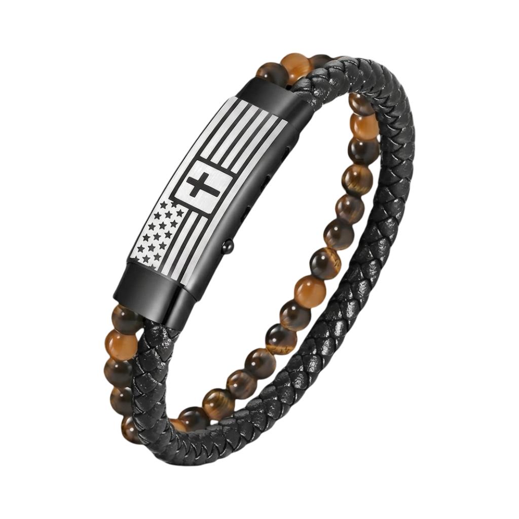 Bracelet personnalisé de caractère tressé, perles protectrices en pierre de lave ou oeil de tigre, acier inoxydable robuste, modèle Berto