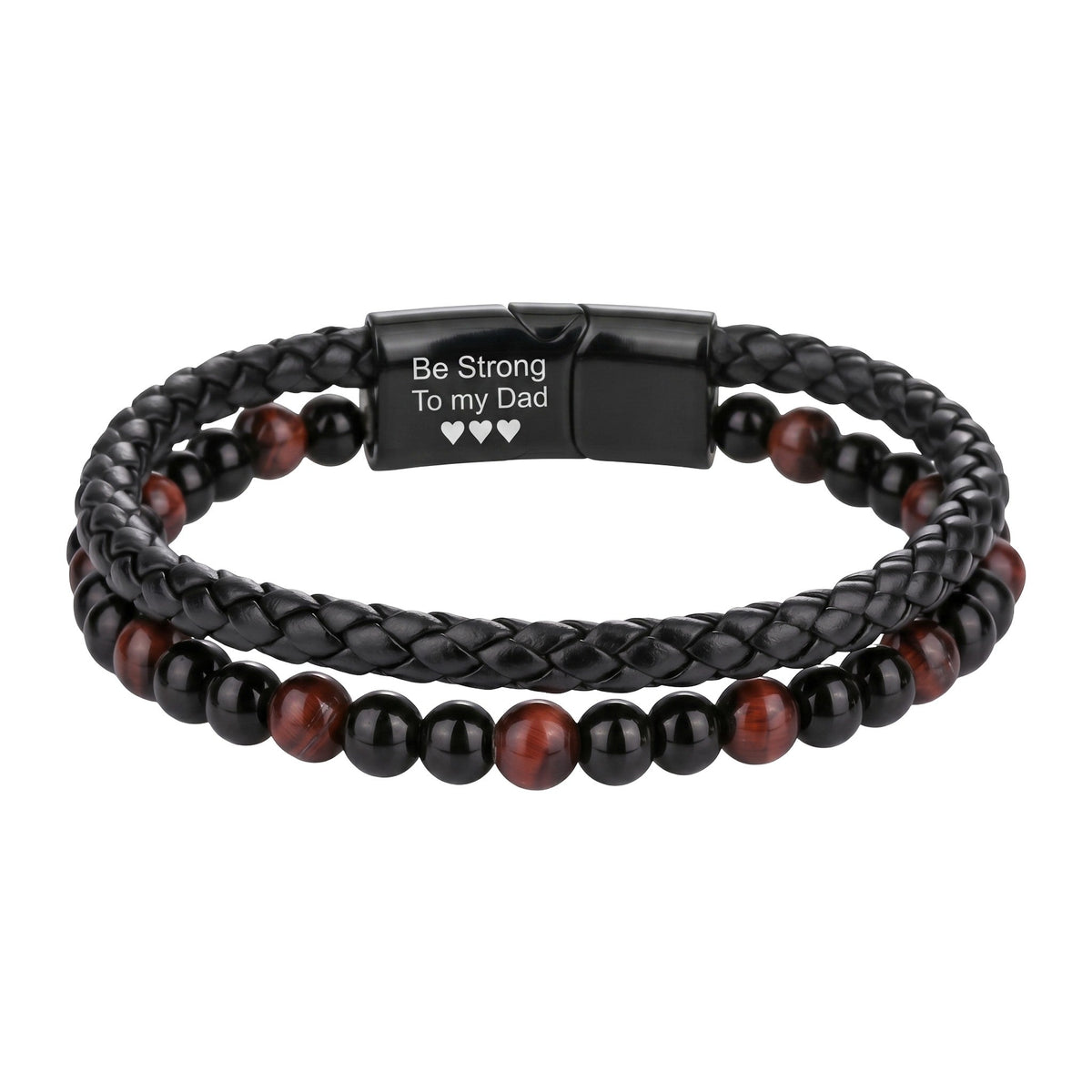 Bracelet personnalisé double rang, pierres naturelles et cordon tressé, fermoir magnétique gravable, pour homme, modèle Etno