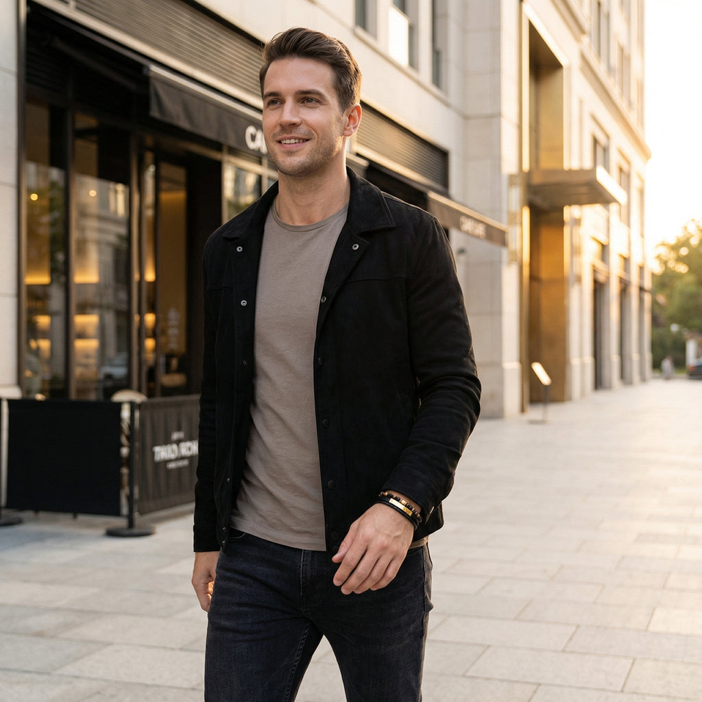 Personligt armbånd i læder, natursten tigerøje, model Tom