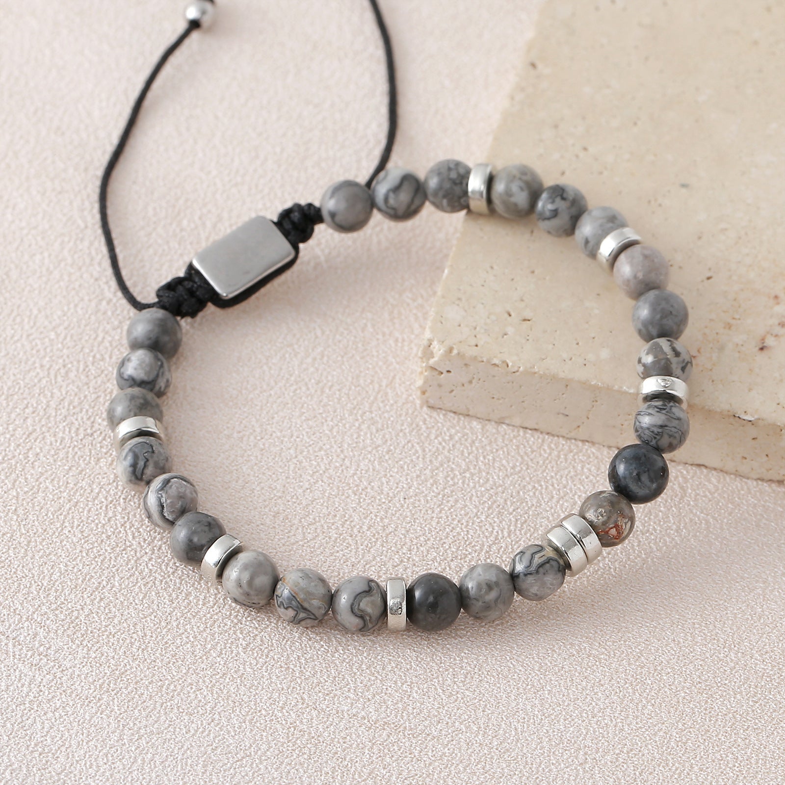 Personalized bracelet made of natural stones 6 mm, beaded bracelet with adjustable cord, raw and elegant look, Kalère model