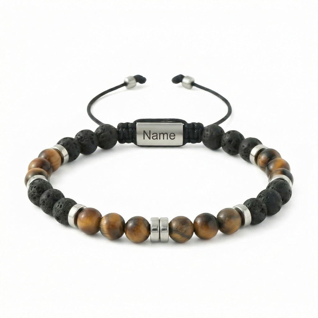 Gepersonaliseerde armband van natuurstenen 6 mm, kralenarmband met verstelbaar koord, robuuste en elegante uitstraling, model Kalère