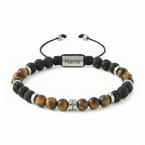 Gepersonaliseerde armband van natuurstenen 6 mm, kralenarmband met verstelbaar koord, robuuste en elegante uitstraling, model Kalère