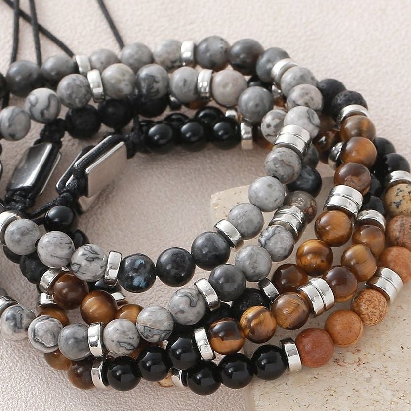 Personalized bracelet made of natural stones 6 mm, beaded bracelet with adjustable cord, raw and elegant look, Kalère model