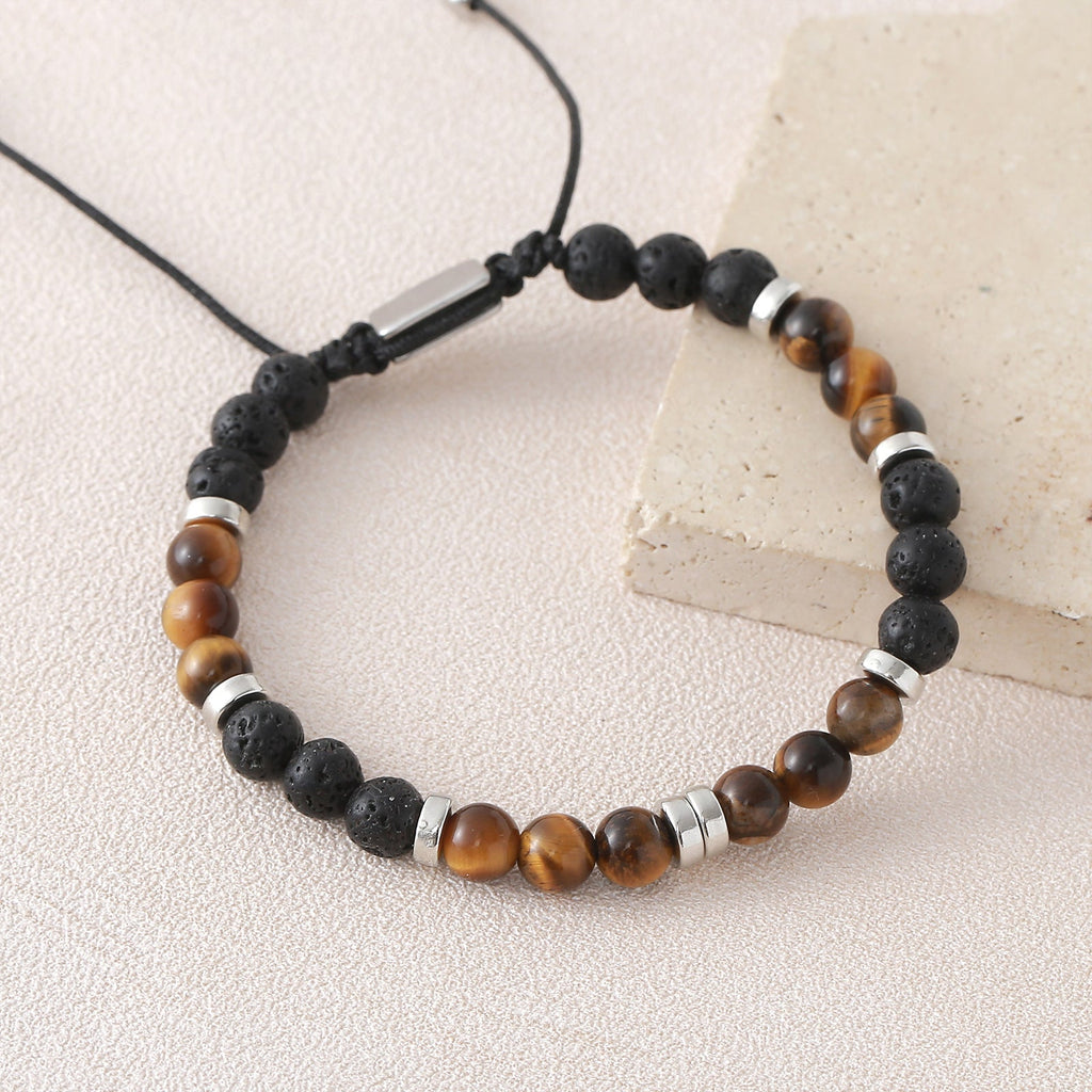 Personalized bracelet made of natural stones 6 mm, beaded bracelet with adjustable cord, raw and elegant look, Kalère model