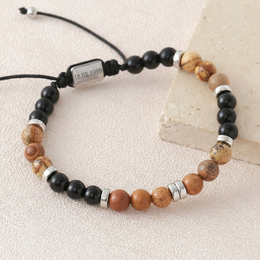 Personalized bracelet made of natural stones 6 mm, beaded bracelet with adjustable cord, raw and elegant look, Kalère model