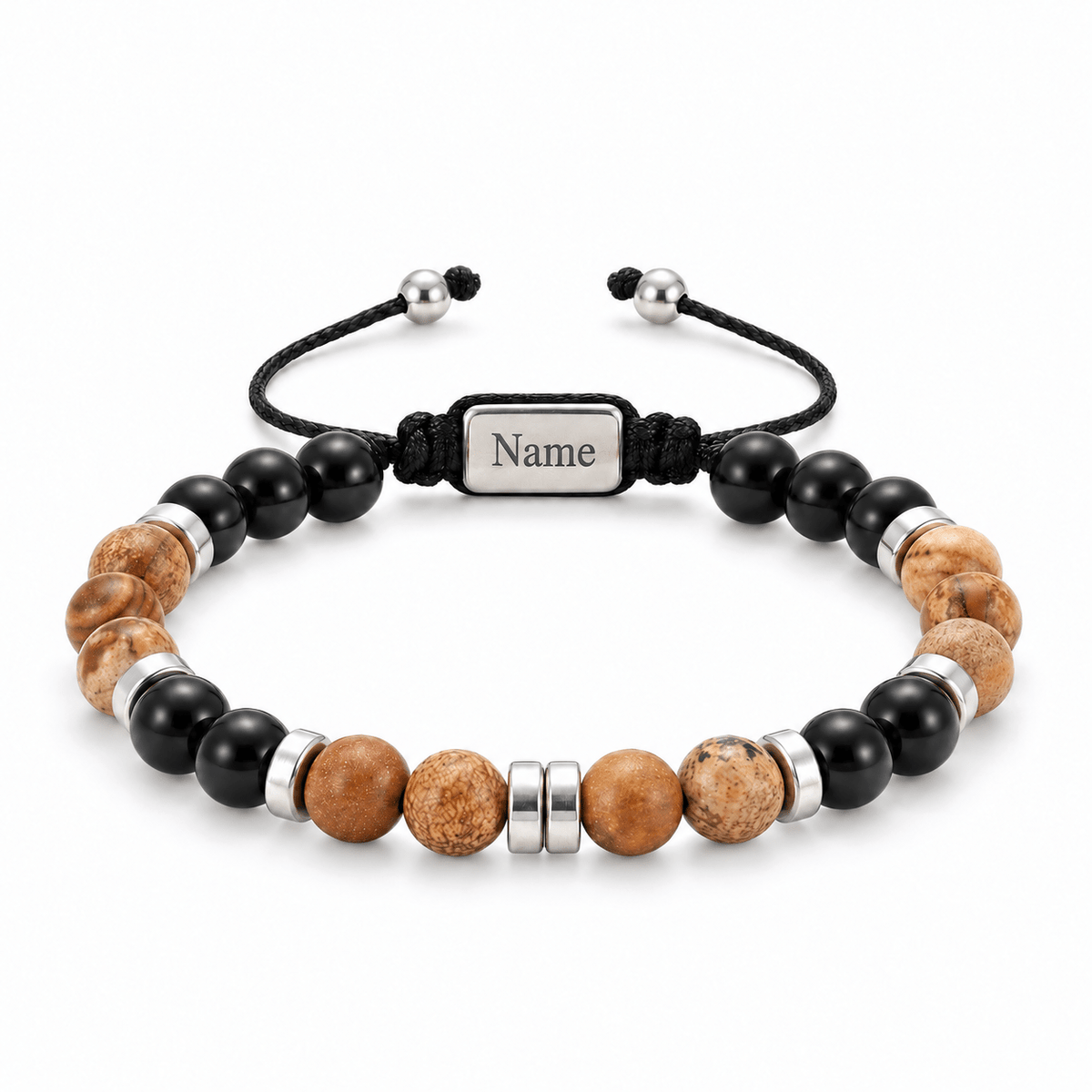 Packshot studio bracelet Kalere Agate et onyx, vue de face sur fond blanc. — gravure source restaurée 8 octobre 2026