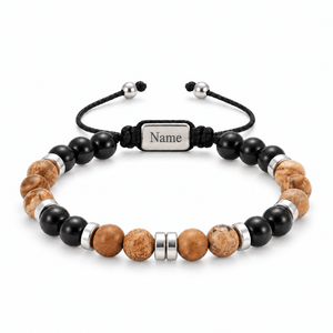Packshot studio bracelet Kalere Agate et onyx, vue de face sur fond blanc. — gravure source restaurée 8 octobre 2026