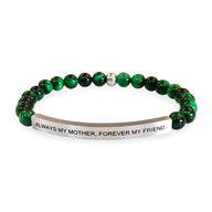 Bracelet mixte en pierres naturelles vertes avec plaque métal gravée "Always my mother, forever my friend".