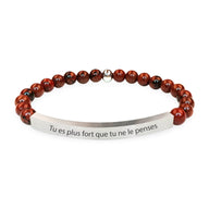 Bracelet mixte Elmero perles agate rouge avec plaque acier gravée "Tu es plus fort que tu ne le penses".