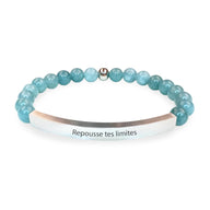 Bracelet mixte en perles turquoise avec plaque argentée gravée "Repousse tes limites".