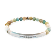 Bracelet mixte en pierres naturelles multicolores avec plaque gravée "Surmonte tes peurs".
