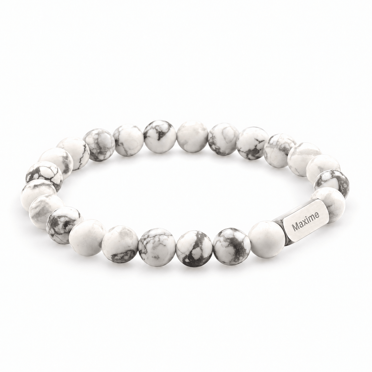 Packshot studio bracelet Zohar Turquoise blanche, vue de face sur fond blanc. — gravure source restaurée 8 octobre 2026