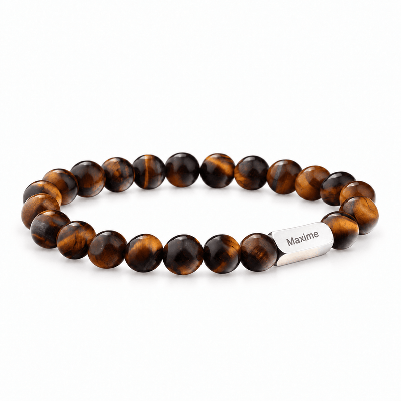 Packshot studio bracelet Zohar Oeil de tigre, vue de face sur fond blanc. — gravure source restaurée 8 octobre 2026
