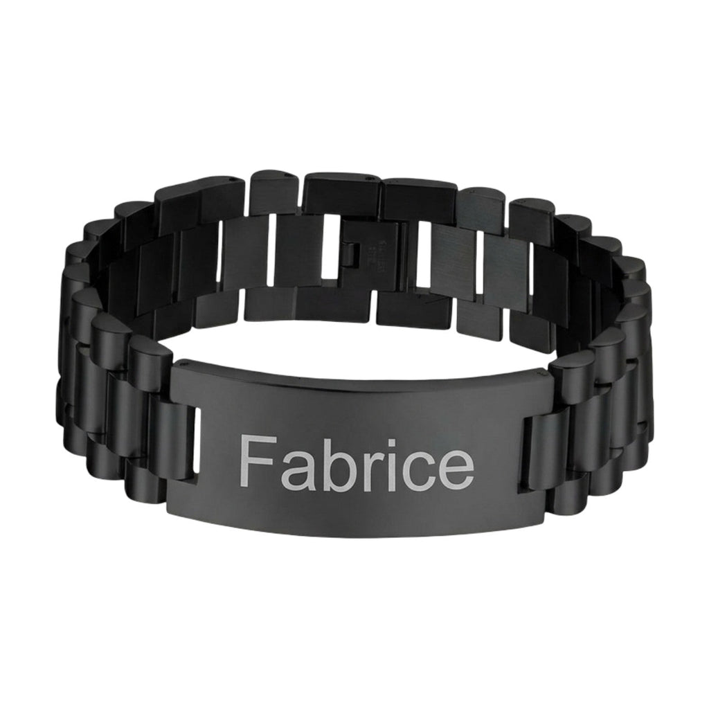 Bracciale personalizzato tipo gourmette, in acciaio inox, maglia spessa, da uomo, modello Fernand