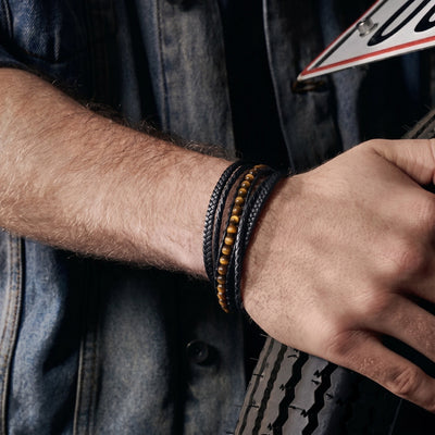 Bracelet personnalisé multi-rangs tressé, pierres naturelles, fermoir magnétique, modèle Aristote