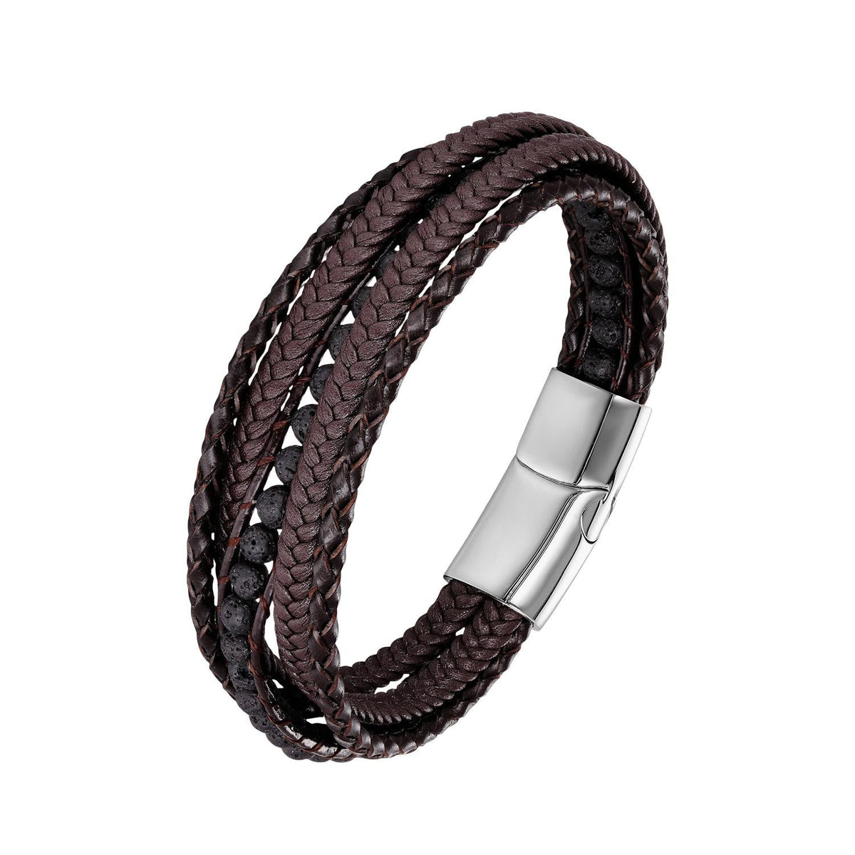 Bracelet personnalisé multi-rangs tressé, pierres naturelles, fermoir magnétique, modèle Aristote