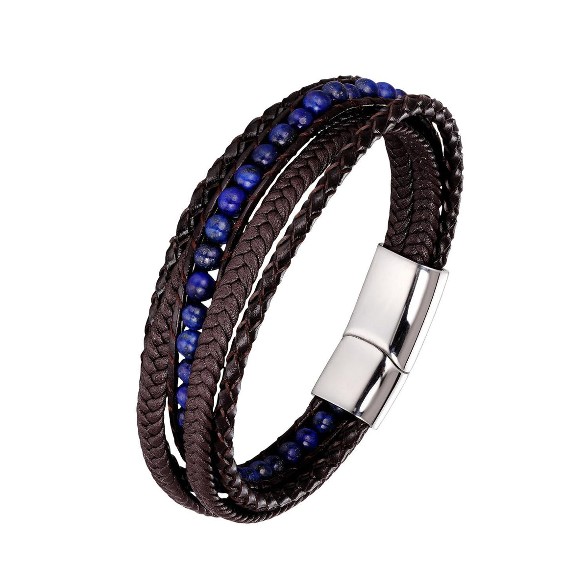 Bracelet personnalisé multi-rangs tressé, pierres naturelles, fermoir magnétique, modèle Aristote