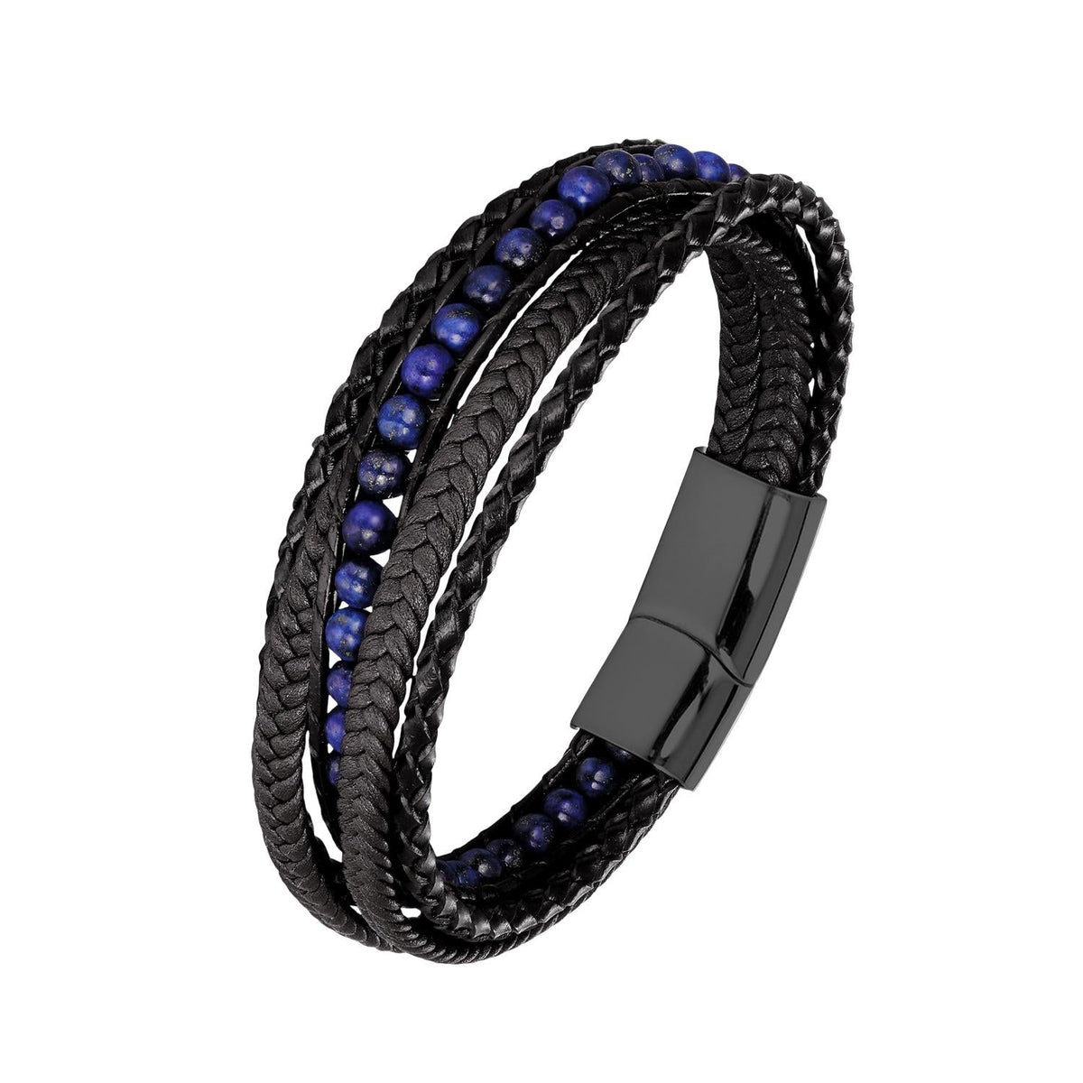 Bracelet personnalisé multi-rangs tressé, pierres naturelles, fermoir magnétique, modèle Aristote