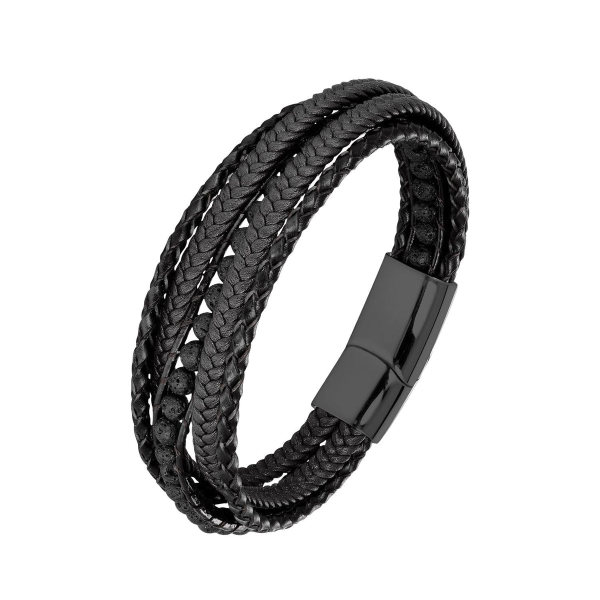Bracelet personnalisé multi-rangs tressé, pierres naturelles, fermoir magnétique, modèle Aristote