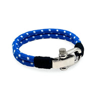 Bracelet bleu pour homme avec cordon tressé et fermoir mousqueton en acier inoxydable.