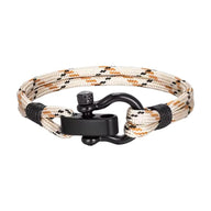 Bracelet personnalisé style camo en nylon beige blanc avec mousqueton en acier noir, modèle Hermosa.