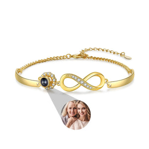 Bracelet en argent 925 doré avec symbole infini orné de petits cristaux, medaille projection photo personnalisée en forme de