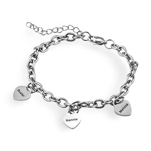 Bracelet personnalisée trois plaques cœur, en acier inoxydable, pour femme, modèle Maoline - La Boutique du Bracelet
