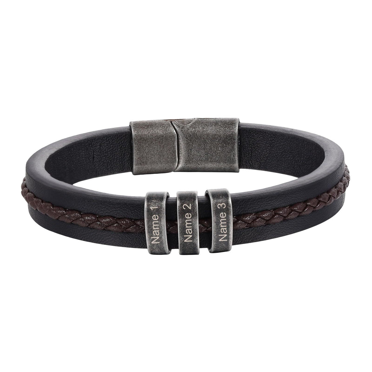 Personalized double-band bracelet, engravable steel beads, magnetic clasp, Néko model