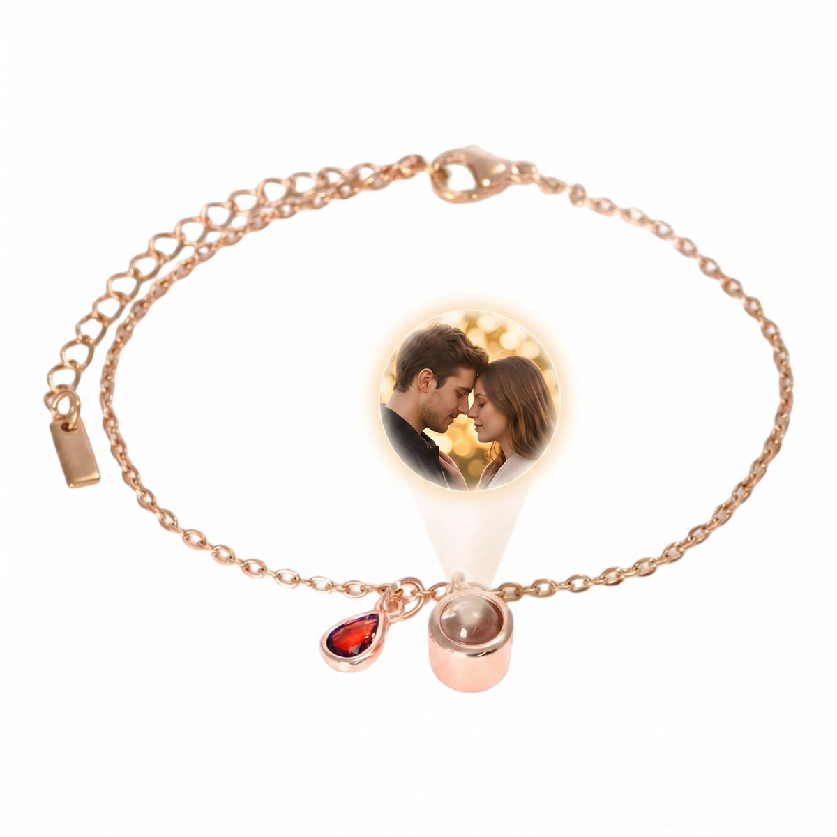 Personalized Photo Bracelet, Stainless Steel, with Teardrop Birthstone, Unique and Intimate Gift, Ruliqua Model