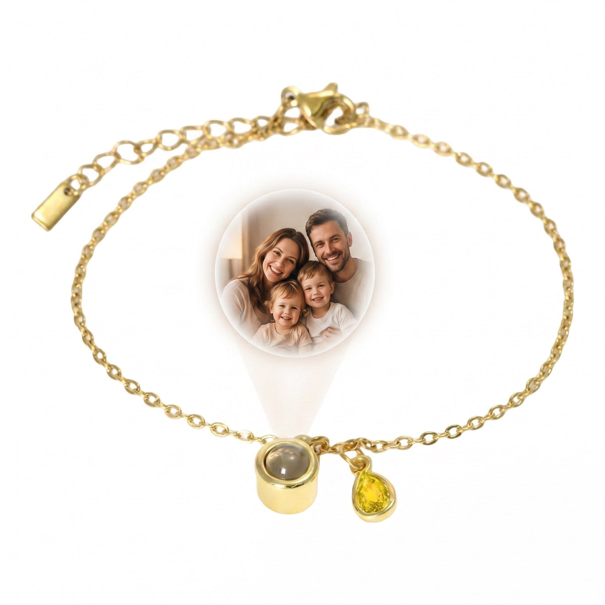 Personalized Photo Bracelet, Stainless Steel, with Teardrop Birthstone, Unique and Intimate Gift, Ruliqua Model