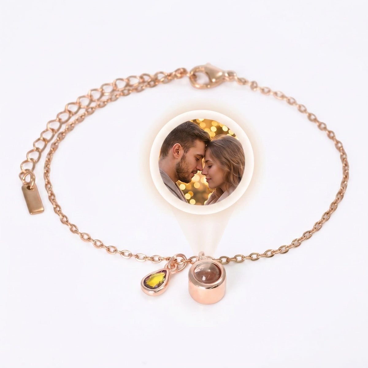 Personalized Photo Bracelet, Stainless Steel, with Teardrop Birthstone, Unique and Intimate Gift, Ruliqua Model
