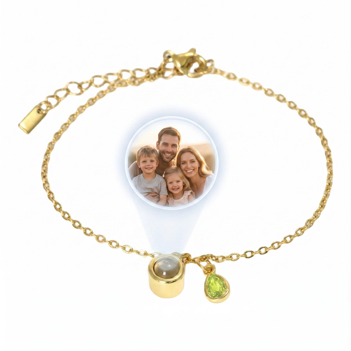 Personalized Photo Bracelet, Stainless Steel, with Teardrop Birthstone, Unique and Intimate Gift, Ruliqua Model
