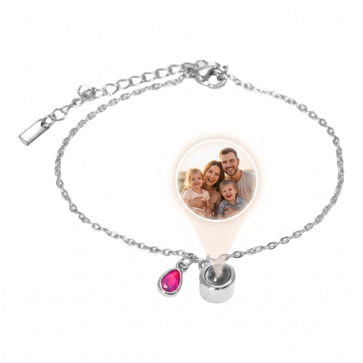 Personalized Photo Bracelet, Stainless Steel, with Teardrop Birthstone, Unique and Intimate Gift, Ruliqua Model