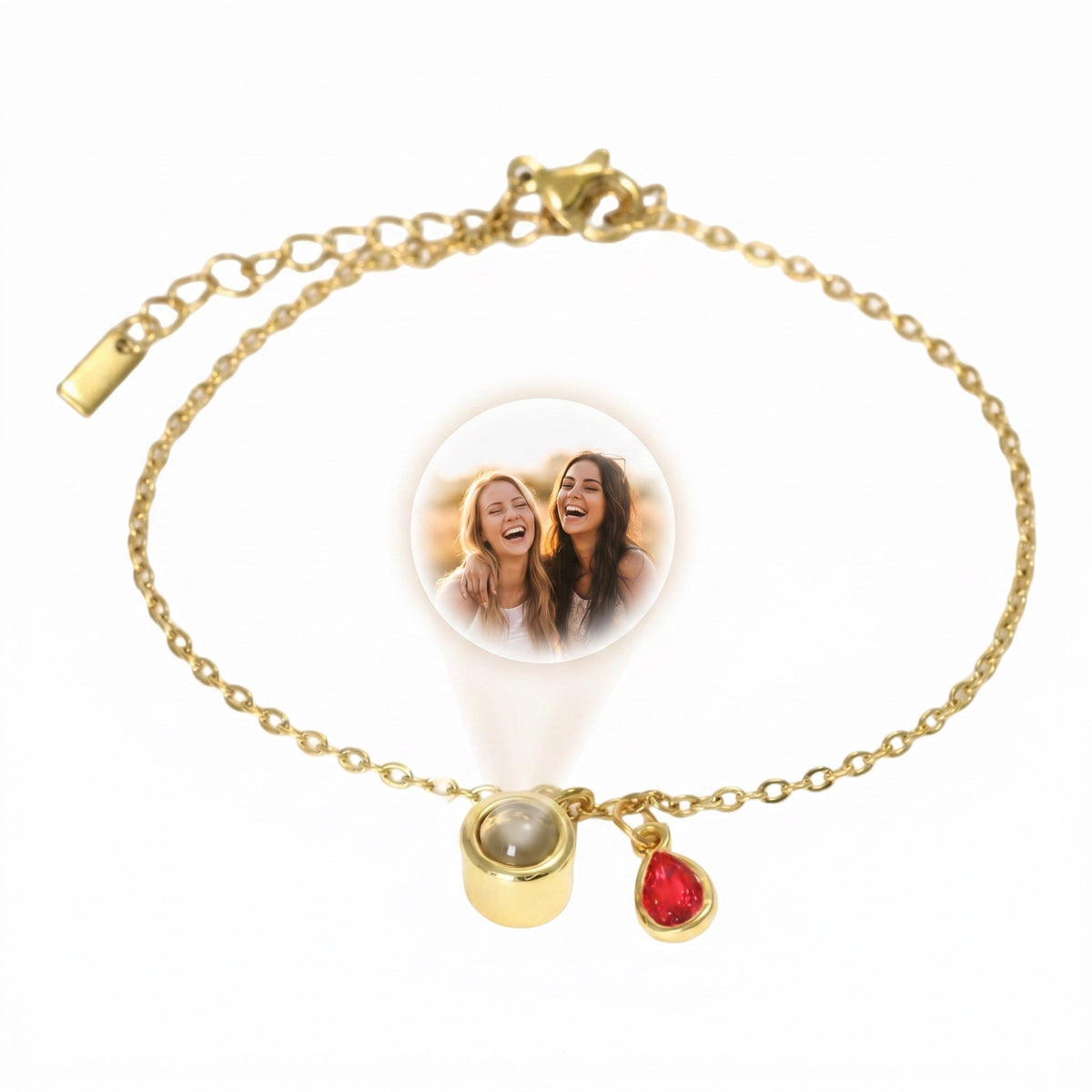 Personalized Photo Bracelet, Stainless Steel, with Teardrop Birthstone, Unique and Intimate Gift, Ruliqua Model