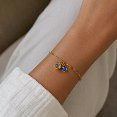 Personalized Photo Bracelet, Stainless Steel, with Teardrop Birthstone, Unique and Intimate Gift, Ruliqua Model