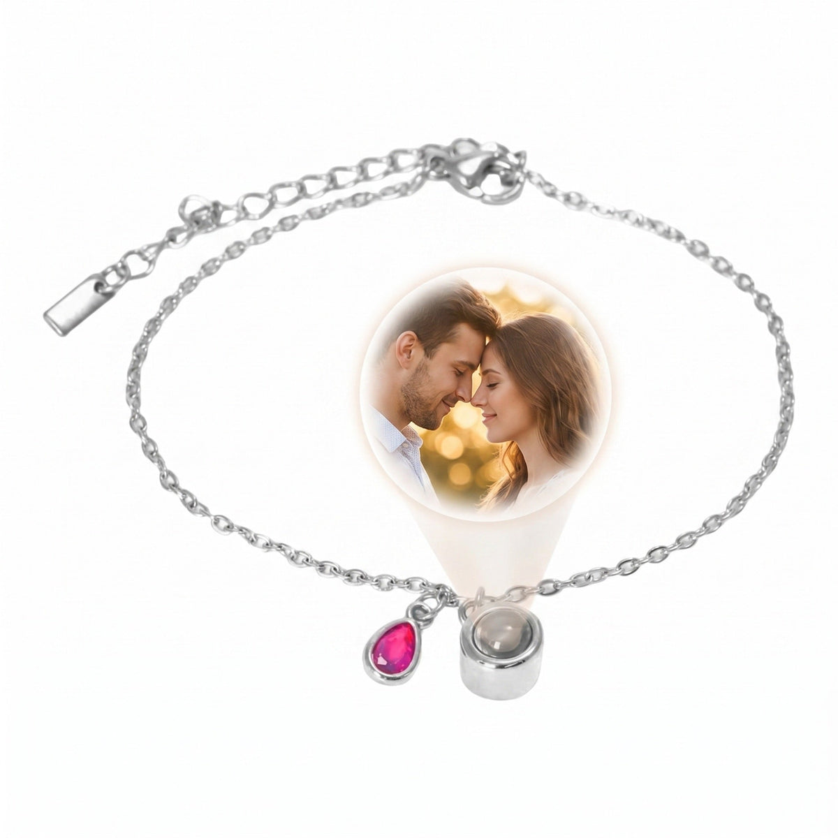 Personalized Photo Bracelet, Stainless Steel, with Teardrop Birthstone, Unique and Intimate Gift, Ruliqua Model