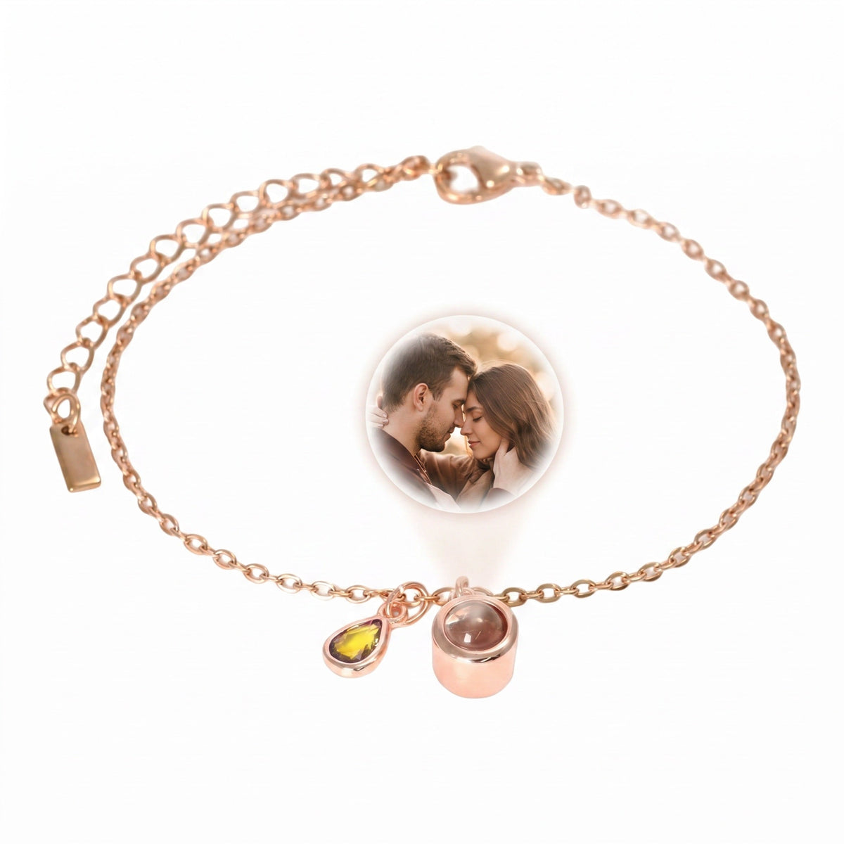 Personalized Photo Bracelet, Stainless Steel, with Teardrop Birthstone, Unique and Intimate Gift, Ruliqua Model
