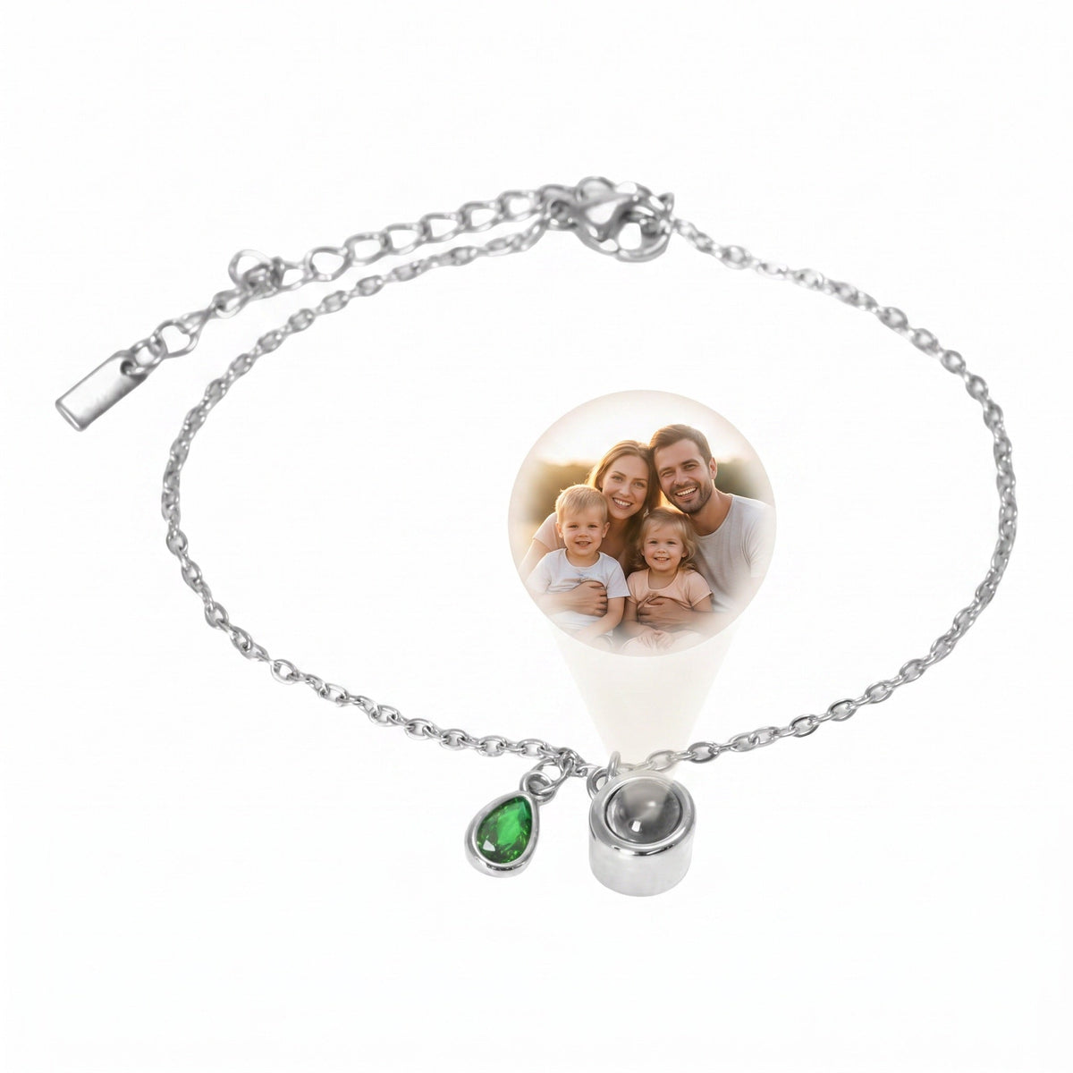 Personalized Photo Bracelet, Stainless Steel, with Teardrop Birthstone, Unique and Intimate Gift, Ruliqua Model