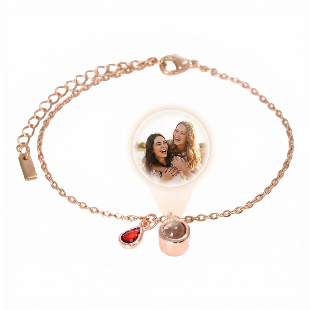 Personalized Photo Bracelet, Stainless Steel, with Teardrop Birthstone, Unique and Intimate Gift, Ruliqua Model