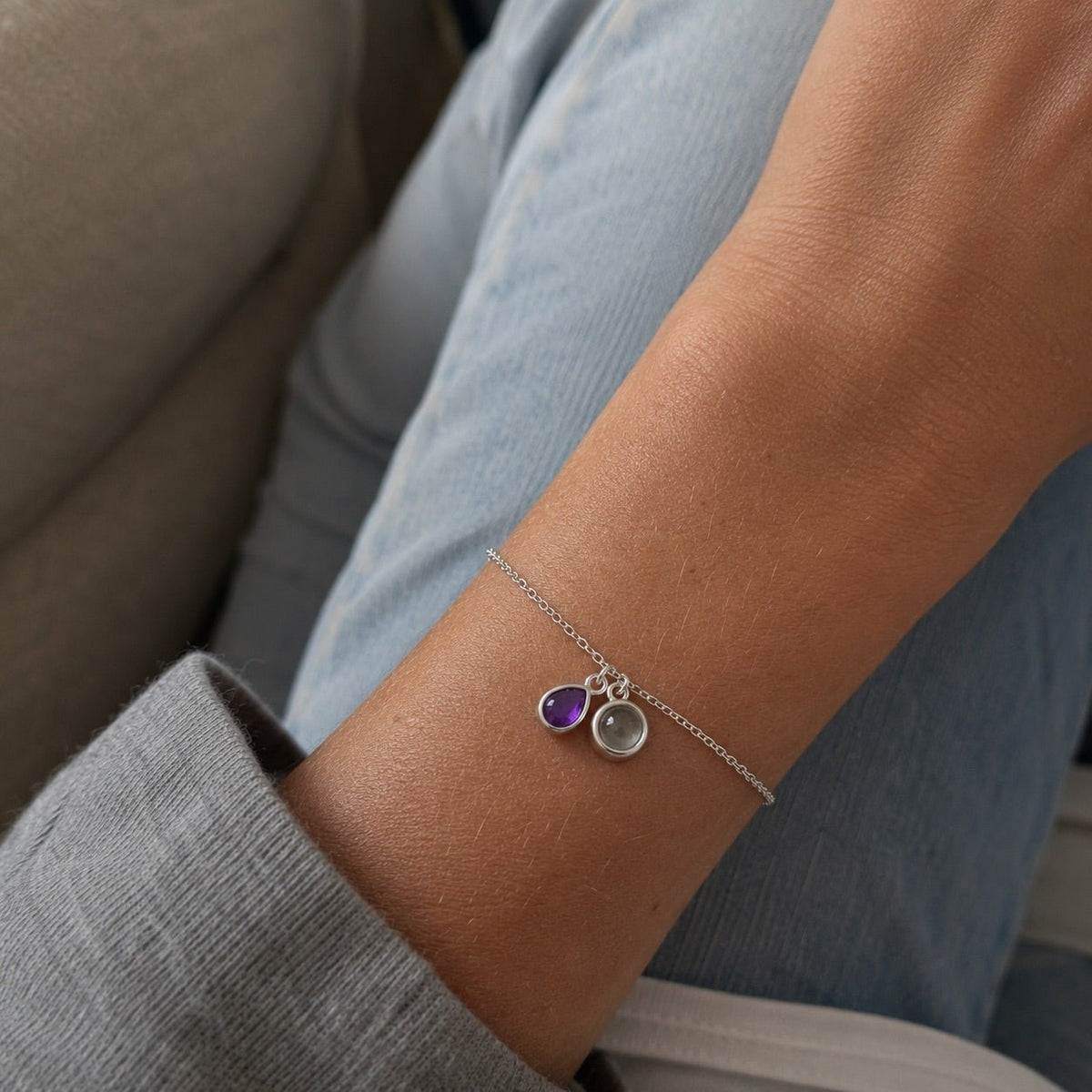 Personalized Photo Bracelet, Stainless Steel, with Teardrop Birthstone, Unique and Intimate Gift, Ruliqua Model