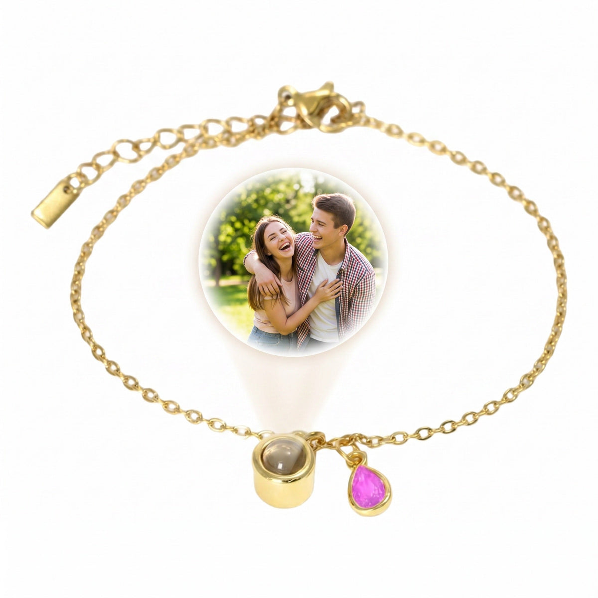 Personalized Photo Bracelet, Stainless Steel, with Teardrop Birthstone, Unique and Intimate Gift, Ruliqua Model
