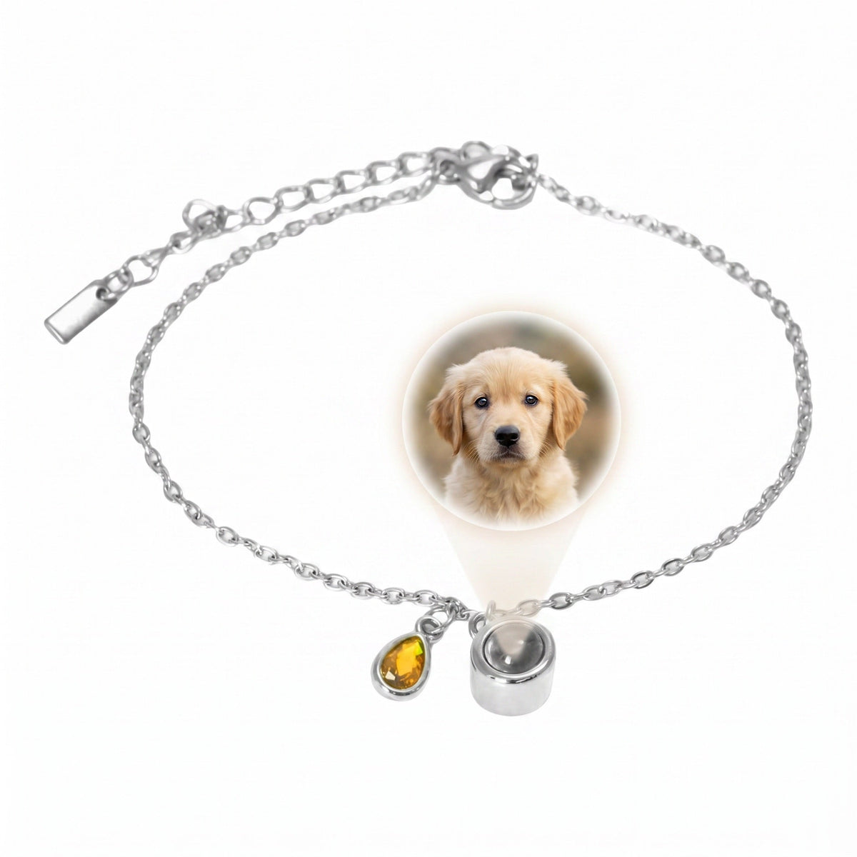 Personalized Photo Bracelet, Stainless Steel, with Teardrop Birthstone, Unique and Intimate Gift, Ruliqua Model