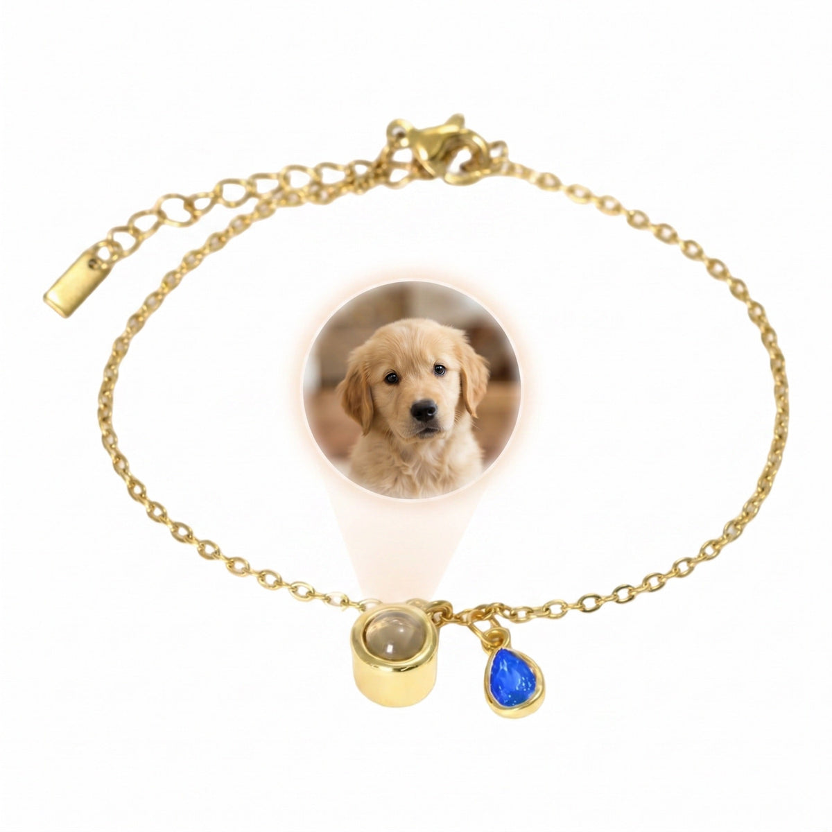 Personalized Photo Bracelet, Stainless Steel, with Teardrop Birthstone, Unique and Intimate Gift, Ruliqua Model
