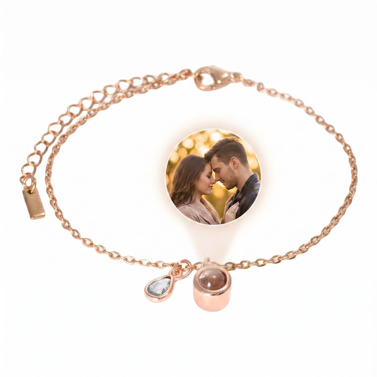 Personalized Photo Bracelet, Stainless Steel, with Teardrop Birthstone, Unique and Intimate Gift, Ruliqua Model