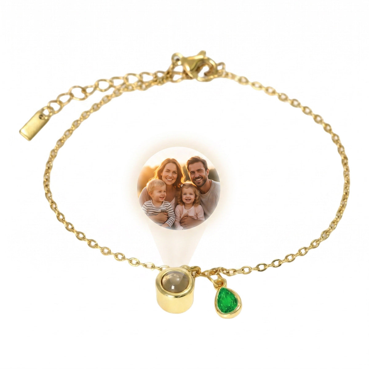 Personalized Photo Bracelet, Stainless Steel, with Teardrop Birthstone, Unique and Intimate Gift, Ruliqua Model