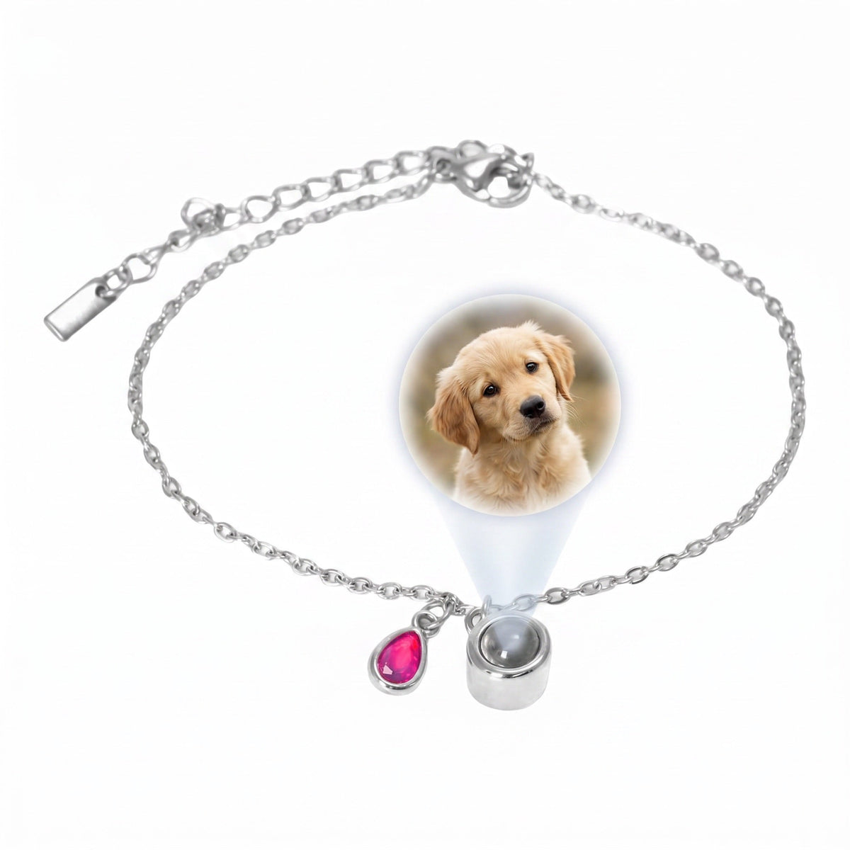 Personalized Photo Bracelet, Stainless Steel, with Teardrop Birthstone, Unique and Intimate Gift, Ruliqua Model