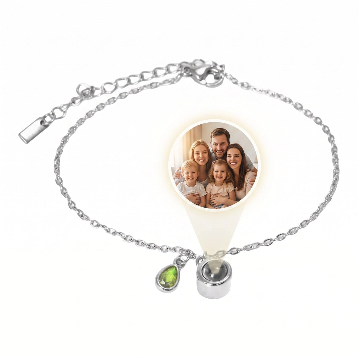 Personalized Photo Bracelet, Stainless Steel, with Teardrop Birthstone, Unique and Intimate Gift, Ruliqua Model