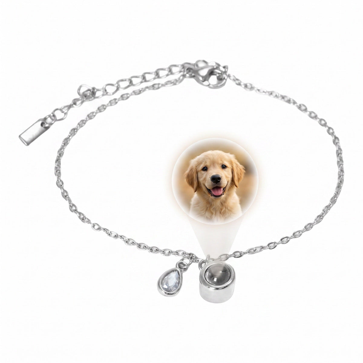 Personalized Photo Bracelet, Stainless Steel, with Teardrop Birthstone, Unique and Intimate Gift, Ruliqua Model